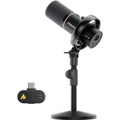 MAONO PD200W Hybrid Wireless Dynamic Microphone – 2.4GHz Wireless, USB-C & XLR, Noise Cancelling, RGB for Podcasting & Streaming