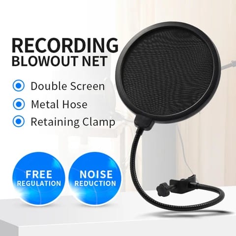 Double Layer Studio Pop Filter Mic Shield – Broadcast & Recording Windscreen