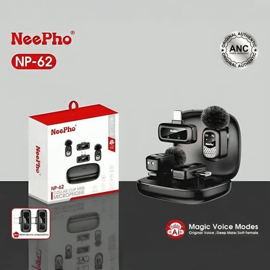 NeePho NP-62 ANC Wireless Collar Mic (Lavalier) with Voice Changer – Type-C & Lightning