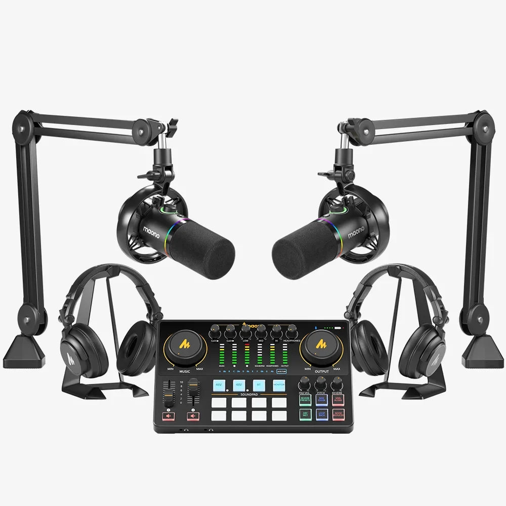 MAONO PD200W podcast bundle with boom arms