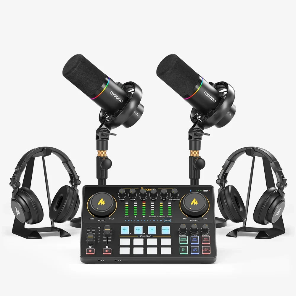 MAONO PD200W hybrid podcasting equipment bundle for two