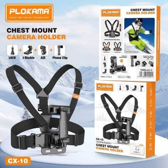 PLOKAMA CX10 Chest Mount Holder – 360° Adjustable Harness for Action Cameras & Phones