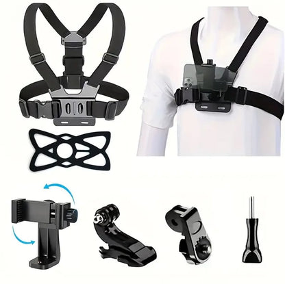 PLOKAMA CX10 Chest Mount Holder – 360° Adjustable Harness for Action Cameras & Phones