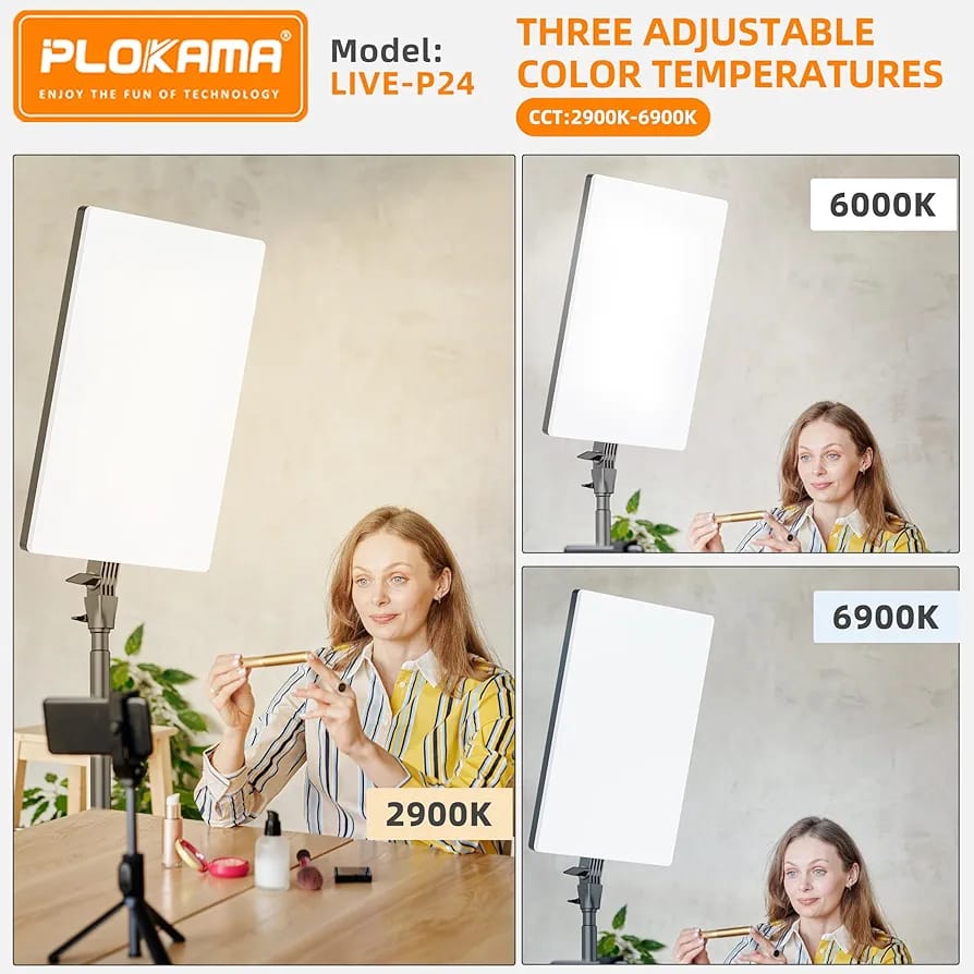 PLOKAMA Live P24 Professional LED Fill Light – 24-Inch Studio Lighting Panel for Photography, Videography & Live Streaming