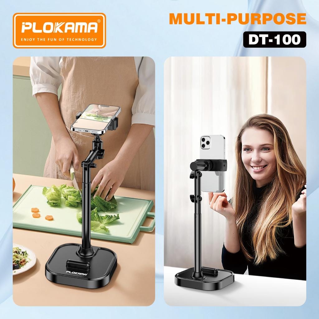 Plokama DT-100 Professional Desktop Mobile Stand – Adjustable 360° Phone & Tablet Holder