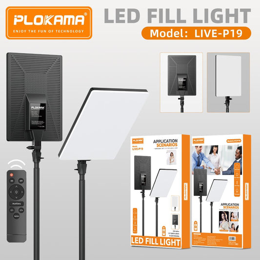 Plokama P-19 Professional LED Studio Light with 7ft Stand – Adjustable Fill Light for Photography, Videography & Live Streaming