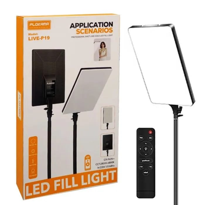Plokama P-19 Professional LED Studio Light with 7ft Stand – Adjustable Fill Light for Photography, Videography & Live Streaming