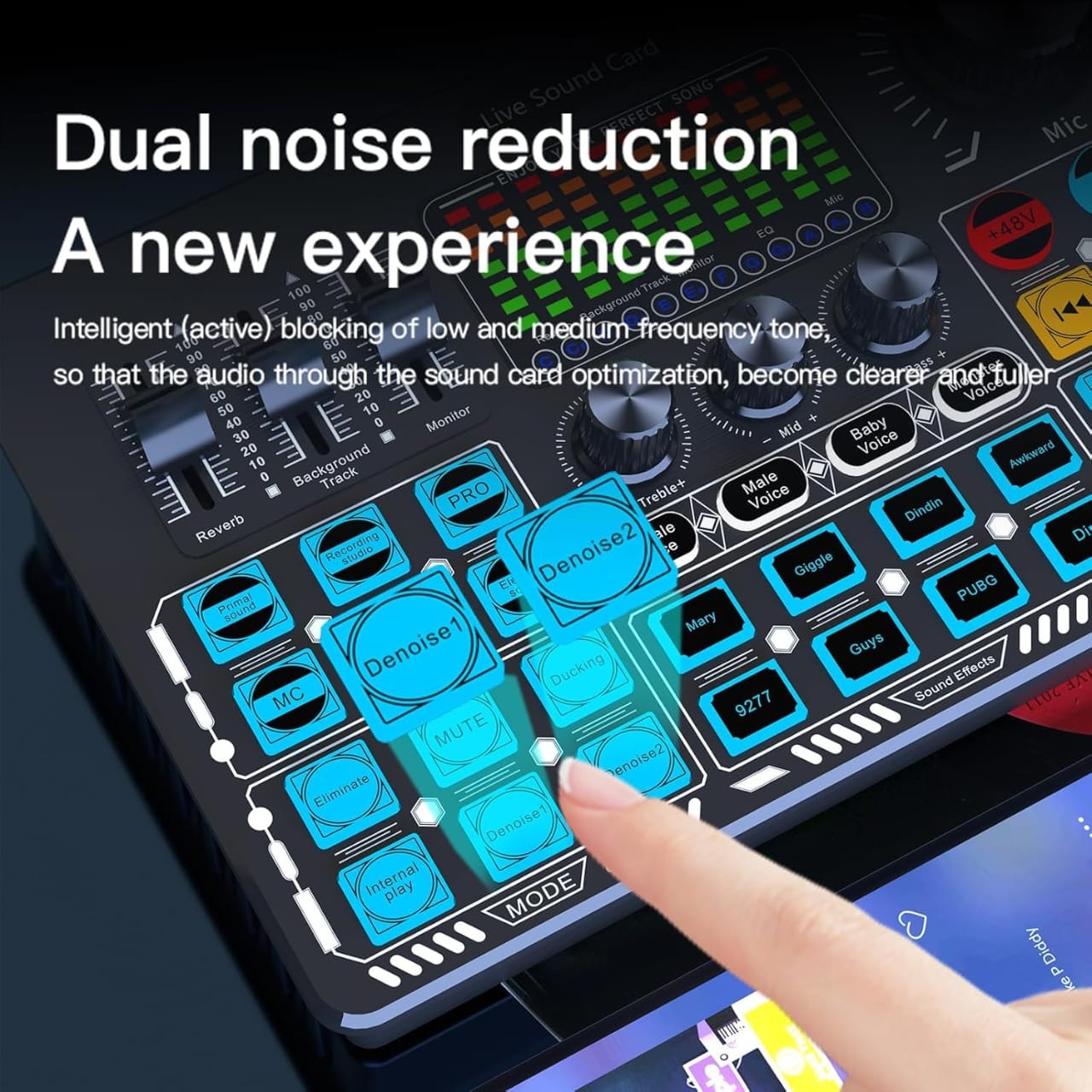 Q6S Dual-Channel Sound Card with Built-in 48V Phantom Power – Professional Audio Mixer for Live Streaming, Podcast & Recording