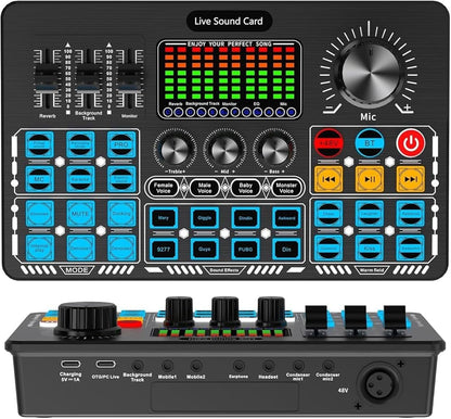 Q6S Dual-Channel Sound Card with Built-in 48V Phantom Power – Professional Audio Mixer for Live Streaming, Podcast & Recording