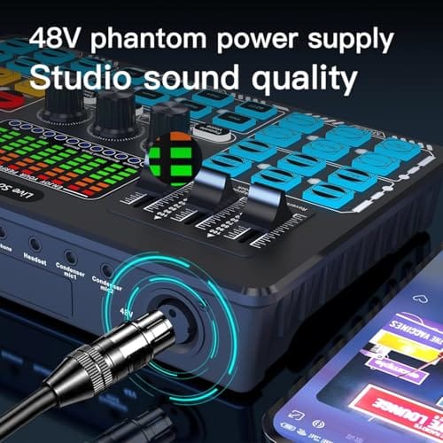Q6S Dual-Channel Sound Card with Built-in 48V Phantom Power – Professional Audio Mixer for Live Streaming, Podcast & Recording