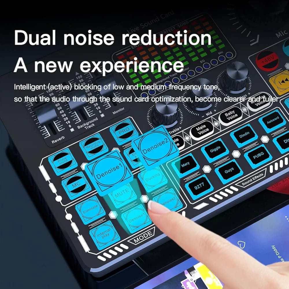 Q6S Dual-Channel Sound Card with Built-in 48V Phantom Power – Professional Audio Mixer for Live Streaming, Podcast & Recording