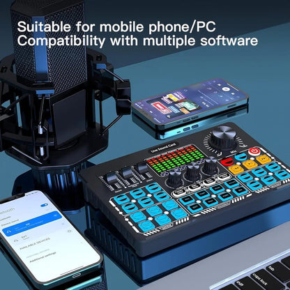 Q6S Dual-Channel Sound Card with Built-in 48V Phantom Power – Professional Audio Mixer for Live Streaming, Podcast & Recording