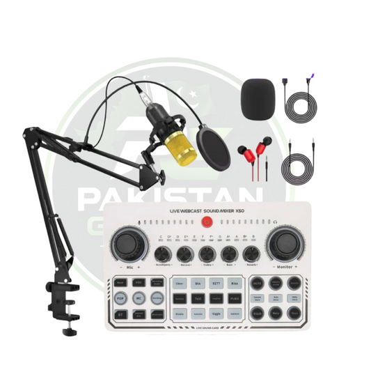 BM800 Condenser Mic With X50 Dual Channel Professional Sound Card For Live Streaming And Podcast Studio