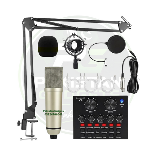 U87 Condenser Mic With V8 Sound Card For Live Streaming And Podcast Studio