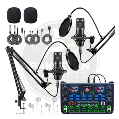 Dual BM800 Condenser Mic Kit with X60 Sound Card – 2-Person Podcast Setup