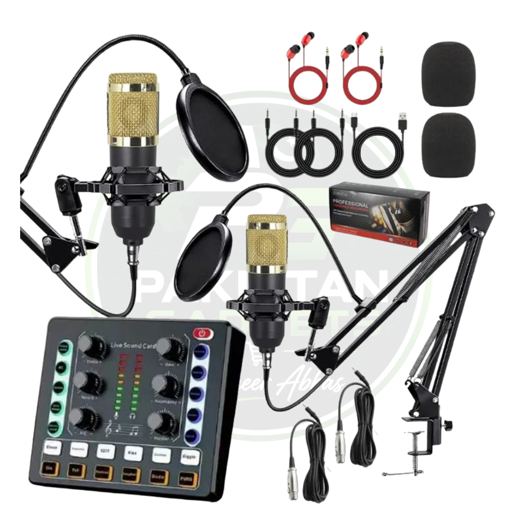 BM800 Condenser Mic with Sound Card Bundle – XLR Studio Kit for Podcasting, Live Streaming, Music Recording & DJ