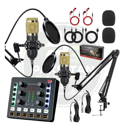 BM800 Condenser Mic with Sound Card Bundle – XLR Studio Kit for Podcasting, Live Streaming, Music Recording & DJ