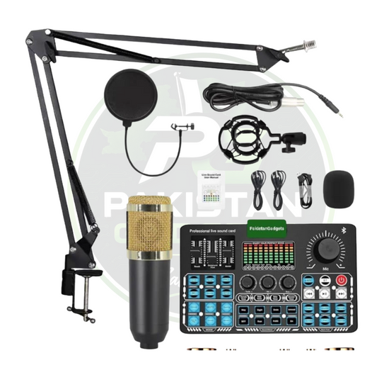 BM800 Condenser Mic with Q6S Dual-Channel Sound Card & Built-in 48V Phantom Power – Professional Studio Kit for Live Streaming & Podcast