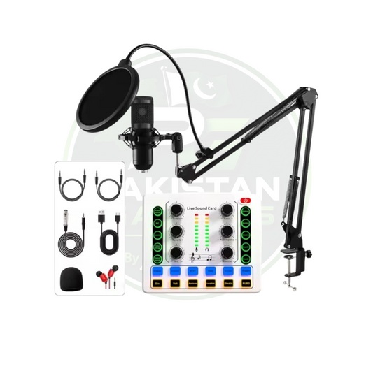 BM800 Condenser Mic with M8 Dual-Channel Sound Card – Professional Studio Kit for Podcast, TikTok, Facebook & YouTube Live Streaming