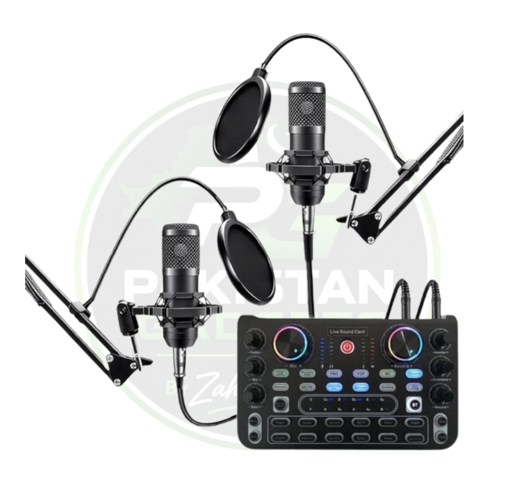 Dual BM800 Condenser Mic Kit with X60 Sound Card – 2-Person Podcast Setup