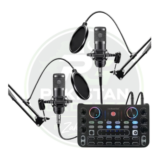 Dual BM800 Condenser Mic Kit with X60 Sound Card – 2-Person Podcast Setup