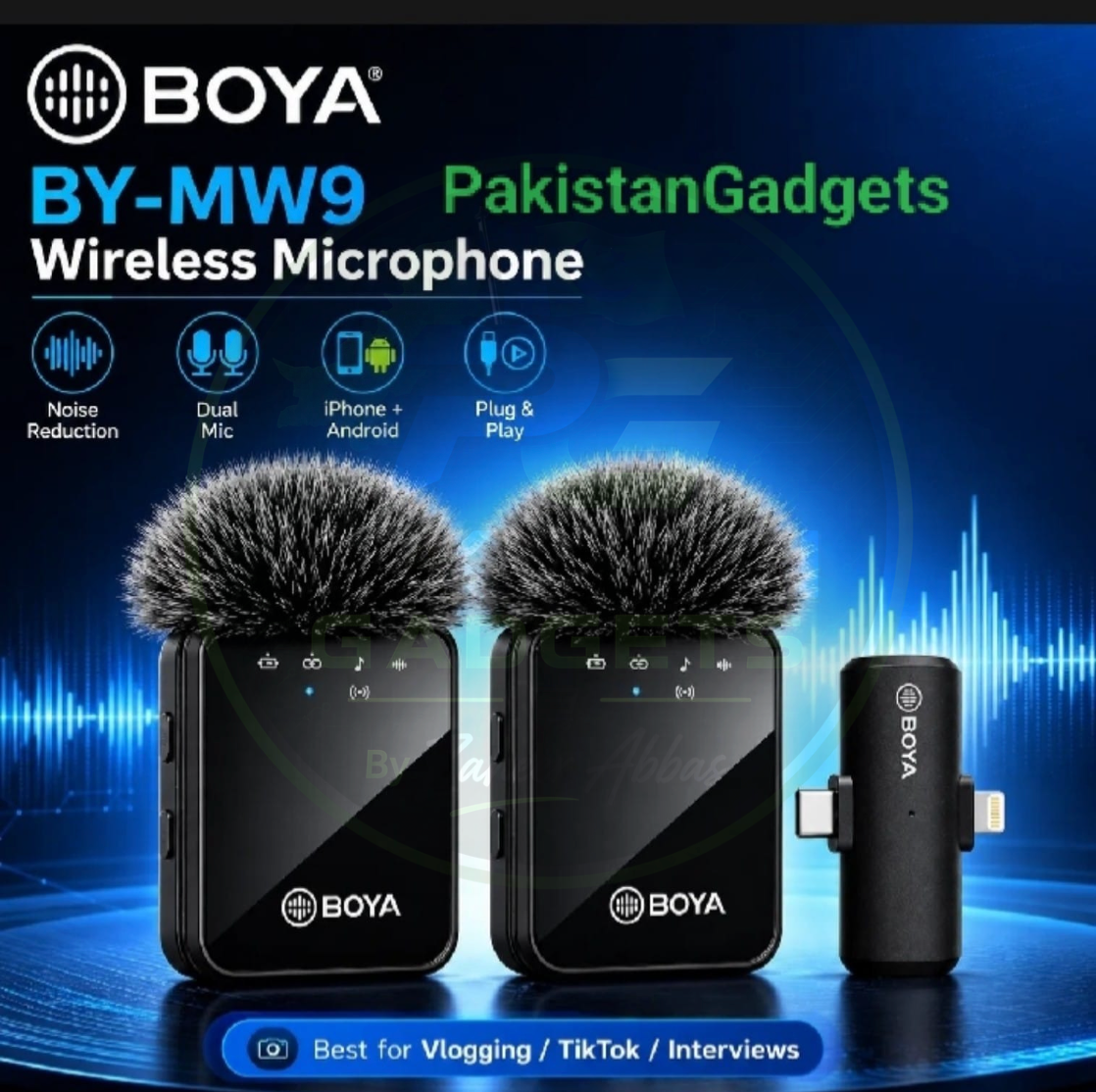 BOYA MW9 Dual Wireless Collar Mic – Clip-On Lavalier Microphone for Vlogging, Podcast & Interviews (Indoor/Outdoor)