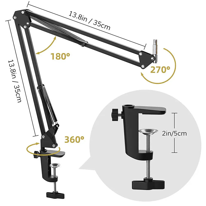 Extendable Microphone Scissor Arm Stand with Recording Mic – Studio Boom Arm Combo
