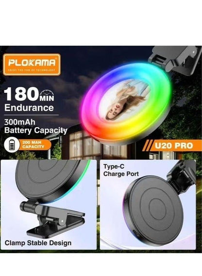 U20 Pro RGB Clip Selfie Light with Tripod Clamp