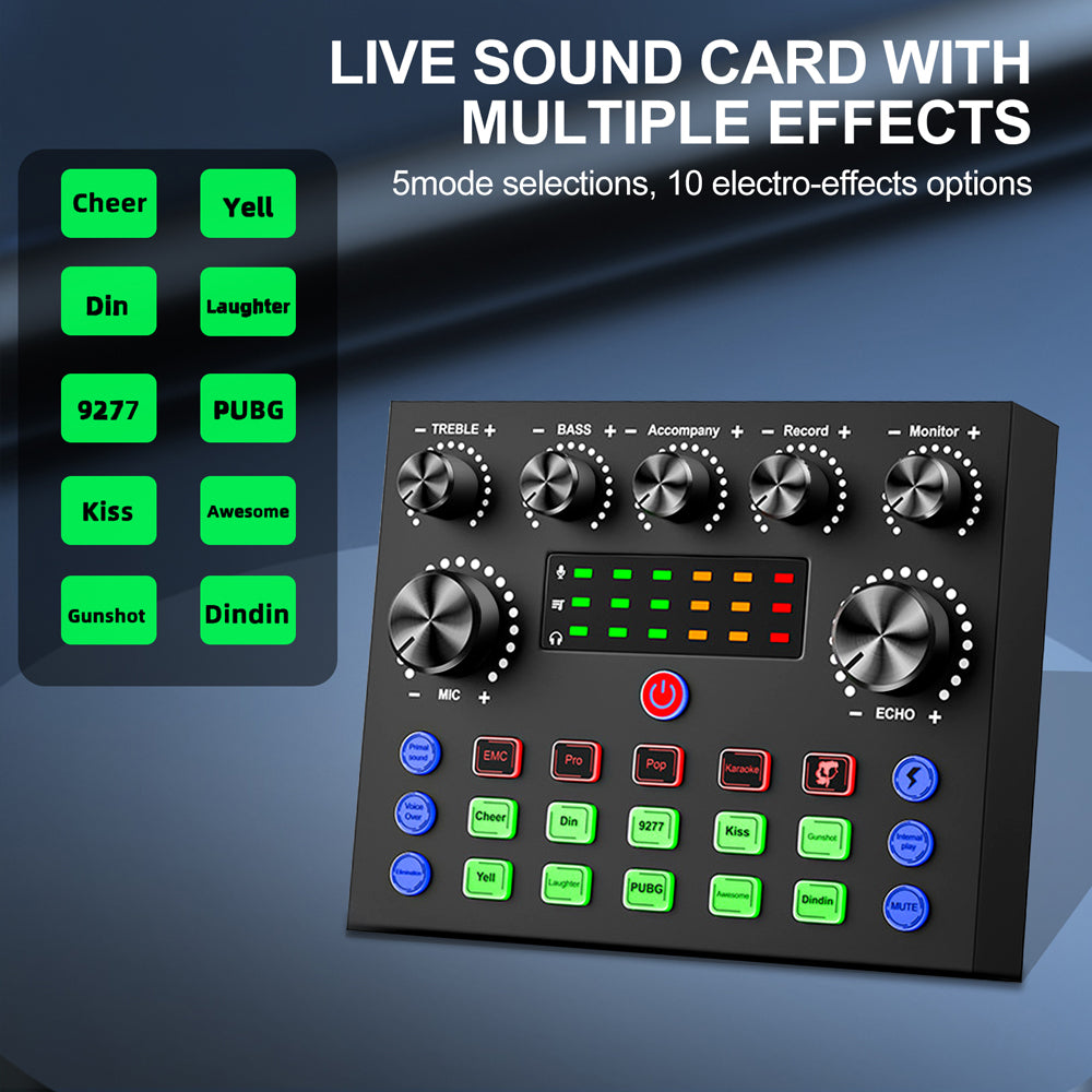 V10 Dual-Channel Sound Card – Professional Audio Mixer for Gaming, Podcast, TikTok, Facebook & YouTube Live Streaming