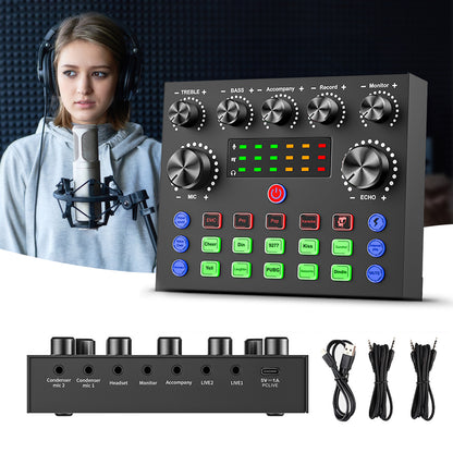 V10 Dual-Channel Sound Card – Professional Audio Mixer for Gaming, Podcast, TikTok, Facebook & YouTube Live Streaming