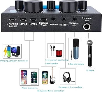 V8 Sound Card – Professional Audio Mixer for Podcast, TikTok, Facebook, YouTube Live Streaming & Gaming