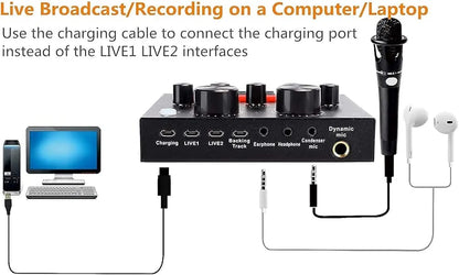 V8 Sound Card – Professional Audio Mixer for Podcast, TikTok, Facebook, YouTube Live Streaming & Gaming