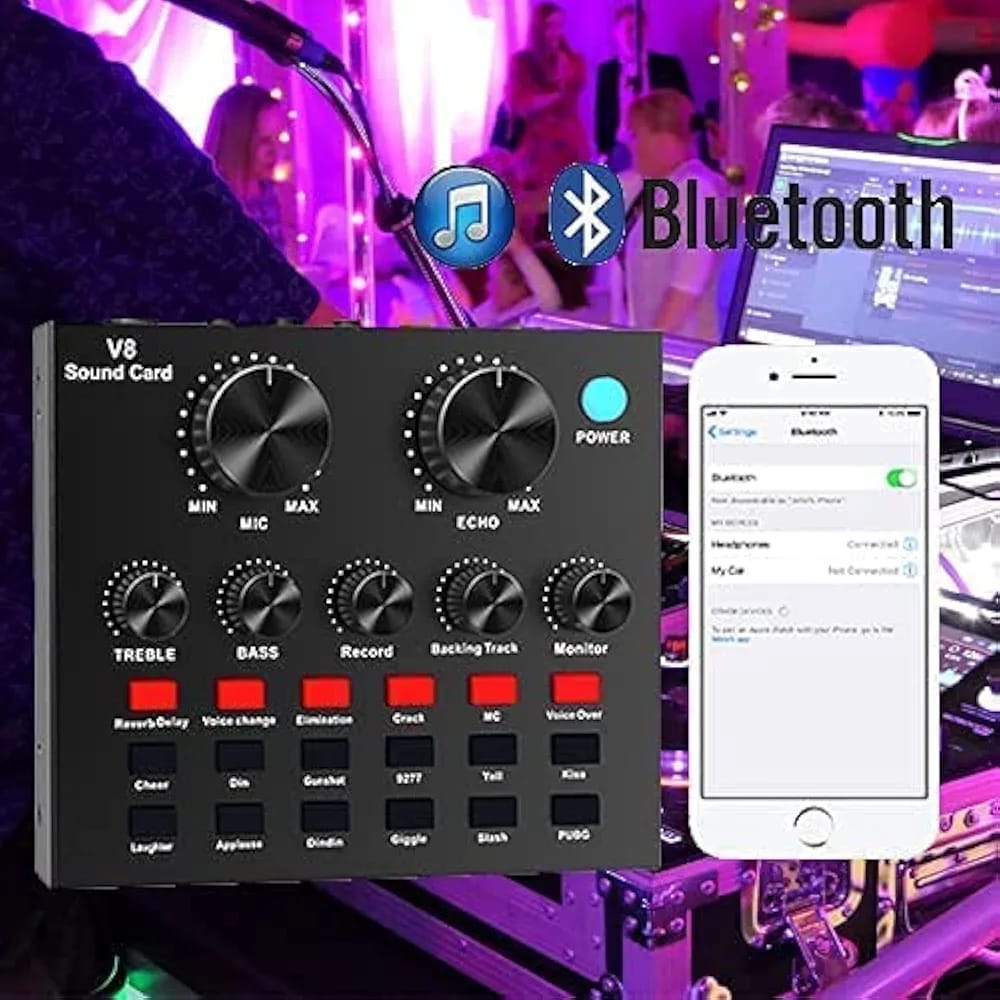 V8 Sound Card – Professional Audio Mixer for Podcast, TikTok, Facebook, YouTube Live Streaming & Gaming
