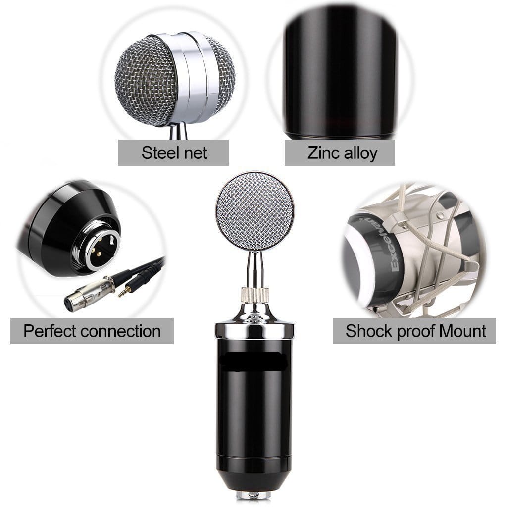 V900 Condenser Mic With Arm Stand Pop Filter Shock Mount XLR Cable