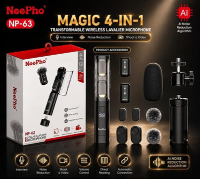 NeePho NP63 2-in-1 Wireless Lavalier Mic Kit | Type-C & iOS