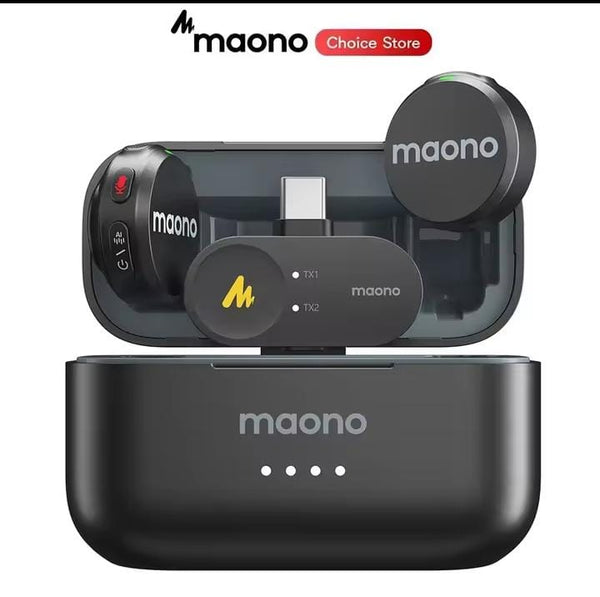 MAONO Wave T5 PC2 Wireless Lavalier Microphone – 2 Mics + USB-C Receiver, 300m Range, AI Noise Cancelling, 30H Battery