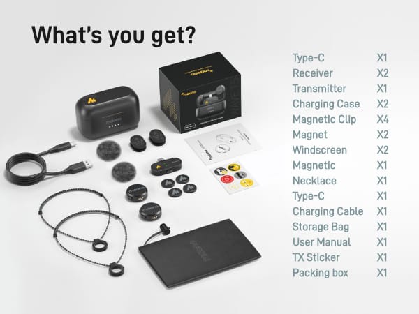 MAONO Wave T5 PC2 Wireless Lavalier Microphone – 2 Mics + USB-C Receiver, 300m Range, AI Noise Cancelling, 30H Battery