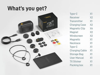 MAONO Wave T5 PC2 Wireless Lavalier Microphone – 2 Mics + USB-C Receiver, 300m Range, AI Noise Cancelling, 30H Battery