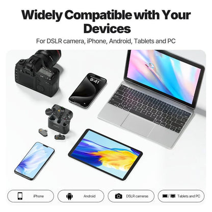 MAONO Wave T5 PA3 Wireless Lavalier Microphone – 2 Mics + USB-C, Lightning & Camera Receivers, 300m Range, AI Noise Cancelling
