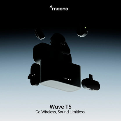 MAONO Wave T5 PA3 Wireless Lavalier Microphone – 2 Mics + USB-C, Lightning & Camera Receivers, 300m Range, AI Noise Cancelling