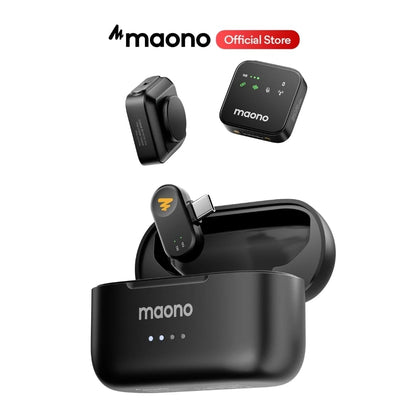 MAONO Wave T1 Plus PC2 Wireless Lavalier Microphone – 2 Mini Mics + USB-C Receiver, AI Noise Cancelling, Charging Case