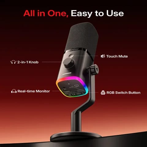 MAONO PD100W Wireless Dynamic Microphone – USB-C & 2.4GHz Wireless, 50m Range, AI Noise Reduction, RGB, 40H Battery for Gaming & Streaming