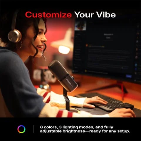 MAONO PD100W Wireless Dynamic Microphone – USB-C & 2.4GHz Wireless, 50m Range, AI Noise Reduction, RGB, 40H Battery for Gaming & Streaming