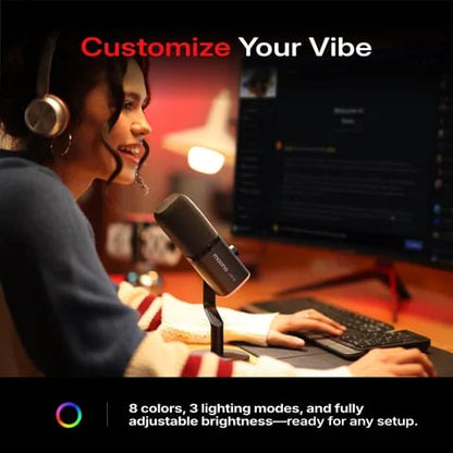 MAONO PD100W Wireless Dynamic Microphone – USB-C & 2.4GHz Wireless, 50m Range, AI Noise Reduction, RGB, 40H Battery for Gaming & Streaming