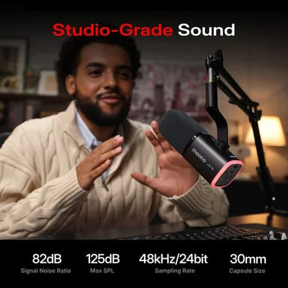 MAONO PD100W Wireless Dynamic Microphone – USB-C & 2.4GHz Wireless, 50m Range, AI Noise Reduction, RGB, 40H Battery for Gaming & Streaming