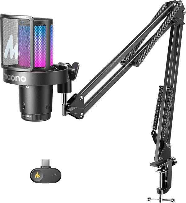 MAONO DGM20W-S Wireless Gaming Microphone – 2.4GHz Wireless & USB, Touch Noise Cancelling, RGB, Mute & Monitoring for PC, PS5 & Streaming