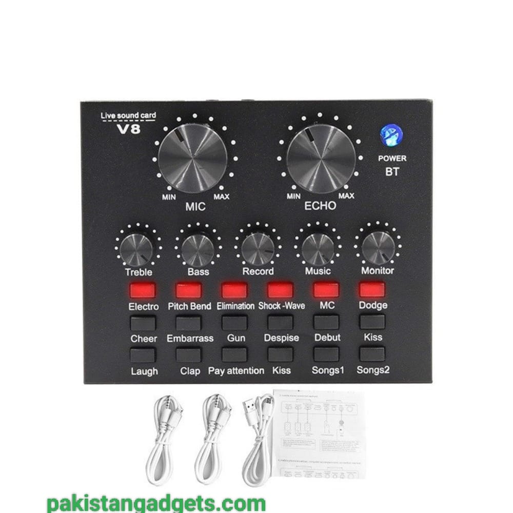 BM800 Condenser Mic With V8 Professional Dynamic Sound Card For Live Streaming And Podcast Studio