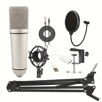 U87 Condenser Mic With M8 Dual Channel Professional Sound Card For Podcast And Live Streaming