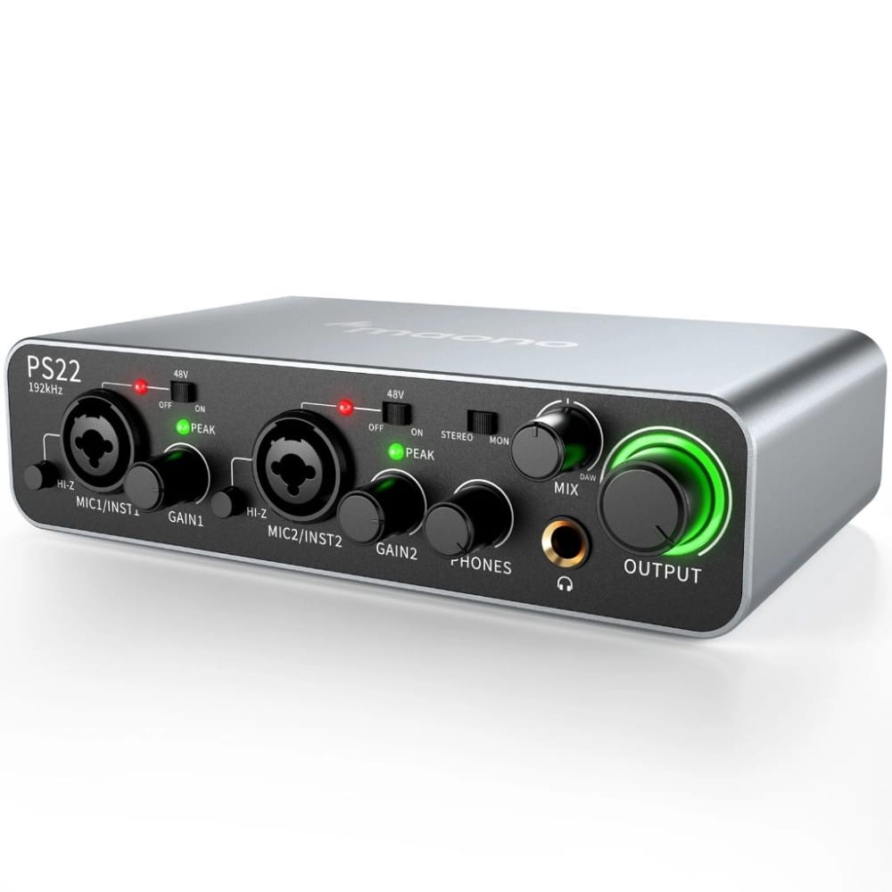 MAONO PS22 2x2 USB Audio Interface – Dual XLR Combo Inputs, 48V Phantom Power, Dual USB-C for PC/Mac & Mobile, 24-bit/192kHz