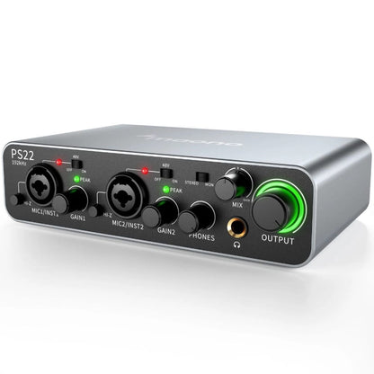 MAONO PS22 2x2 USB Audio Interface – Dual XLR Combo Inputs, 48V Phantom Power, Dual USB-C for PC/Mac & Mobile, 24-bit/192kHz